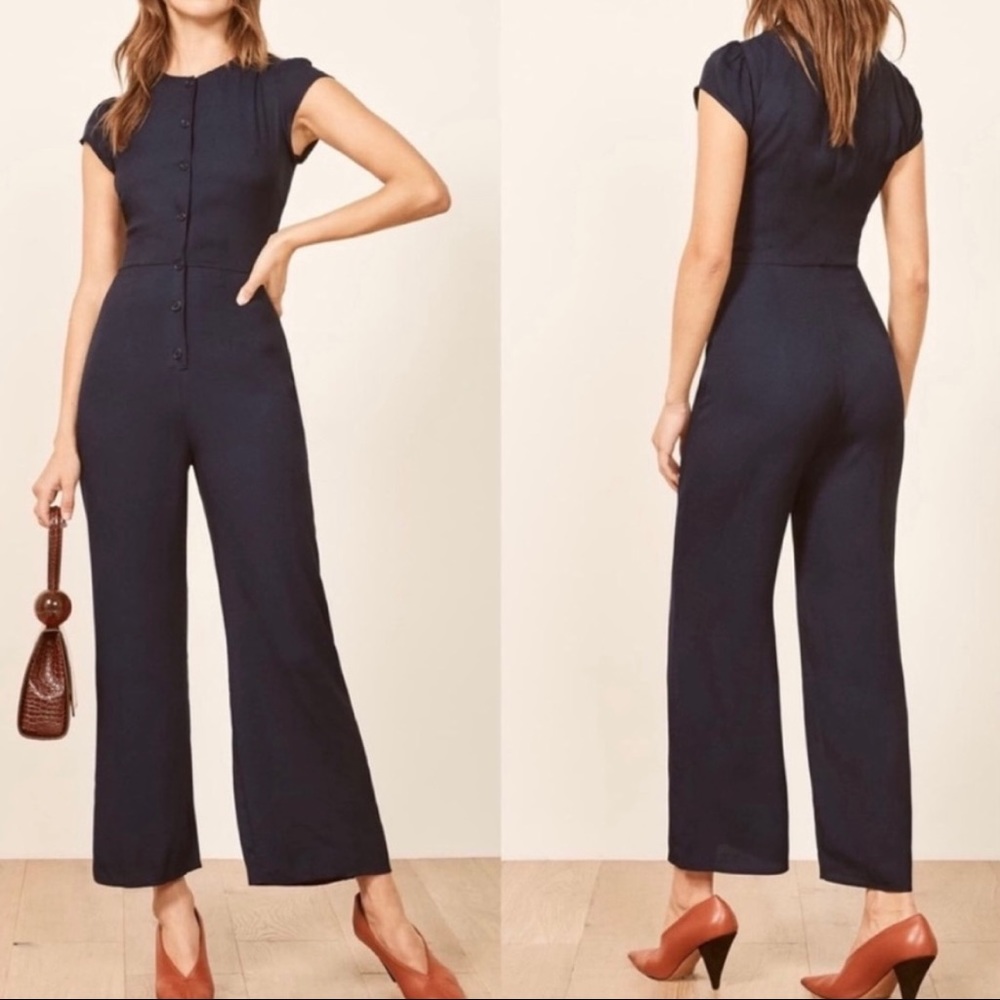 Reformation Marina Navy Wide Leg Jumpsuit Size 6